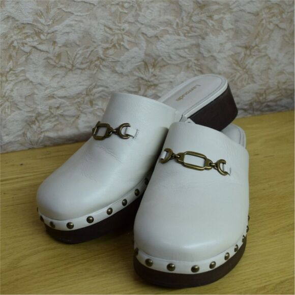 Larroude Zuzi Bit Mule Clogs Slip on Mens Size 10 Ivory Leather Wooden Studs main image 9